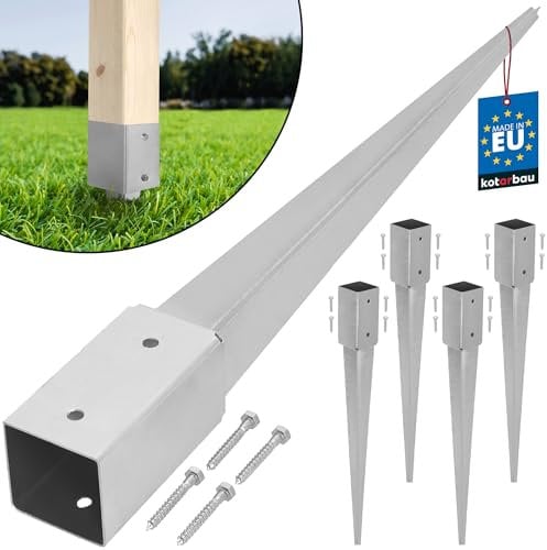 KOTARBAU® 4er Set Einschlagbodenhülse 51 x 51 mm Länge 600 mm Feuerverzinkt Pfostenträger Stahl Einschlaghülse für Zaunpfosten Holz Bodenhülse Anker Erdanker Pfosten Bodenanker für Holzpfosten