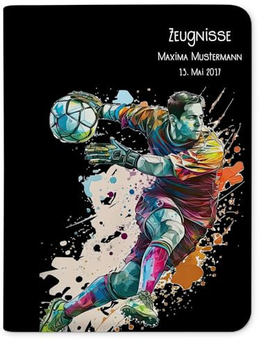 CreaDesign Customize A4 Zeugnismappe für Kinder 26,7x32,7x1 cm, Sichtbuch mit 10 Klarsichthüllen, erweiterbar auf bis zu 20 Taschen, Fußballspieler Torwart Design, Dokumentenmappe für Schüler