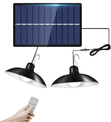 Waiybbit Solar Shed Light 30LED Pendant Light IP65 Waterproof Dimmable Solar Shed Lights Indoor Outdoor with 9.84FT Cord, Remote, for Garden Courtyard Barn Balcony Corridor Gazebo