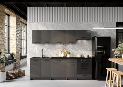 Genérico Muebles de Cocina Completa Color Gris Grafito 240 cms Encimera incluida ref-06