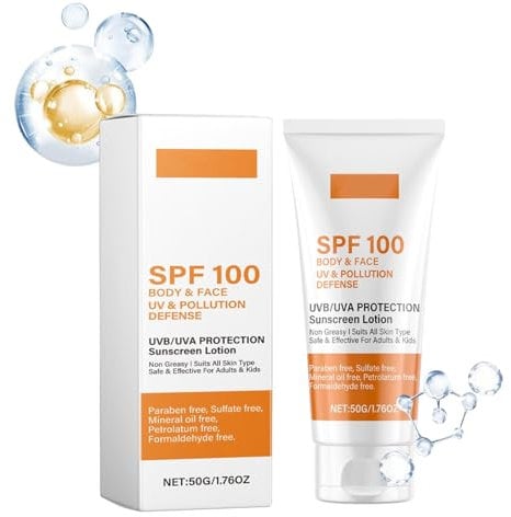 Sonnencreme LSF 100, 50g Sunscreen SPF 100, Sunscreen Lotion, Sonnenlotion mit UVA/UVB-Schutz, Feuchtigkeitsspendende, Anti-Aging Sonnencreme für Gesicht und Körper, Nicht-Fettend, Wasserfest