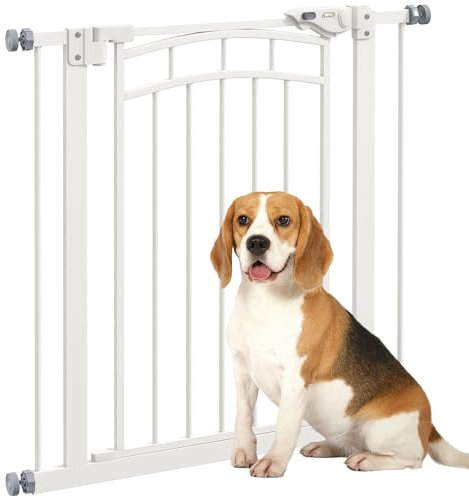 PawHut Barrière de sécurité pour Chien Extensible 74-80 cm, Double Verrouillage, Fermeture Automatique, barrière d'escalier à Fixation par Pression sans percer, Hauteur 76 cm, Blanc