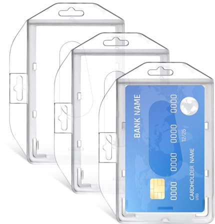 3 Pcs Porte Badge Transparent avec fente, Porte carte tour de cou rigide, Porte-Cartes Protege Carte badge pour Carte de Visite, Carte Bus, Porte-Cartes d'Identité