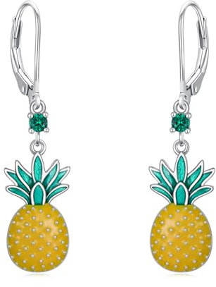 LONAGO Ananas Ohrringe für Damen 925 Sterling Silber Gelbe Ananas Obst Tropfen Ohrringe