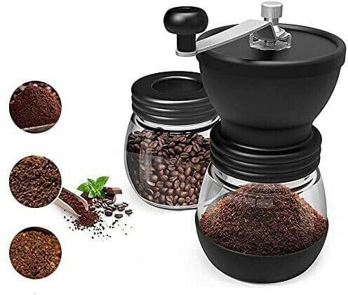 Coffee Grinders, Manual Bean Grinders Adjustable Coarseness Ceramic Burr Handheld Portable Coffee Bean Mill with Transparent Storage Jar and Cleaning Brush Compact Design for Home Office Kitchen