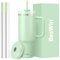 40 oz Tumbler with Handle and Straw, 2 Lids (2 in 1 & Leakproof Lid) - Vacuum Insulated Stainless Steel Double Wall Water Bottle Travel Coffee Mug - Holiday Gifts for Women Men - Light Green