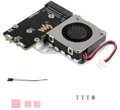 Adattatore PCIe to M.2 (E) con ventola di raffreddamento per Raspberry Pi 5, compatibile con M.2 NVMe SSD 2230 2242, Gen2 e Gen3 Modes Onboard Dual LED Indicators Fits Raspberry Pi 5 NVMe