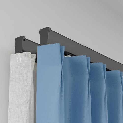 Binario Tenda Soffitto Binario Scorrevole per Tende a Doppio Binario, Binario per Tenda a Cassone da 3,2-26,2 Piedi con Montaggio a Parete, Staffa per Asta Tenda Oscurante per Finestra / Porta(Black,4