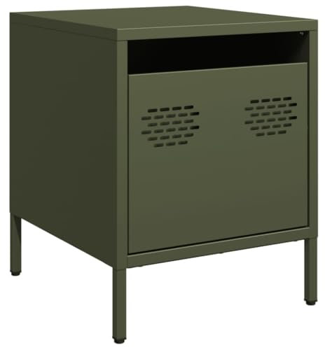 vidaXL Nachttisch Olivgrün 35x39x43,5 cm Stahl, Schrank, Nachtkommode, Bettschrank, Nachtschrank, Nachtkonsole, Schlafzimmermöbel, Bettschrank