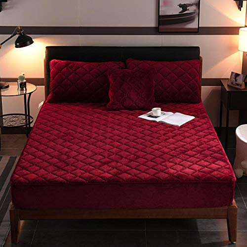 Sábana bajera ajustable de terciopelo coral transpirable para camas individuales y dobles en color vino tinto, ropa de cama suave y acogedora para un sueño reparador, tamaño 150 x 200 cm