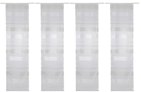 Home4You Flächenvorhänge 4er Set - Cremefarben-Taupe - Transparent - 60x245 cm - Polyester - Schiebevorhänge Schiebegardinen