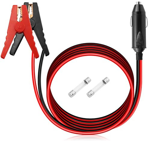 HATMINI 10FT Morsetto a coccodrillo a maschio Cavo per accendisigari, 12V/24V 18AWG Accendisigari maschio a clip per batteria Adattatore prolunga con fusibile da 10A