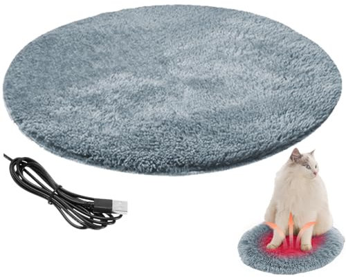 Cat Heating Pad Round 15.7 Inch USB Heated Cat Bed with 82.4° F Constant Temperature Waterproof & Scratch-Resistant Winter Pet Heating Pad for Small Pets Silver Grey, Pet Heating Pad, Cat Heating Pa