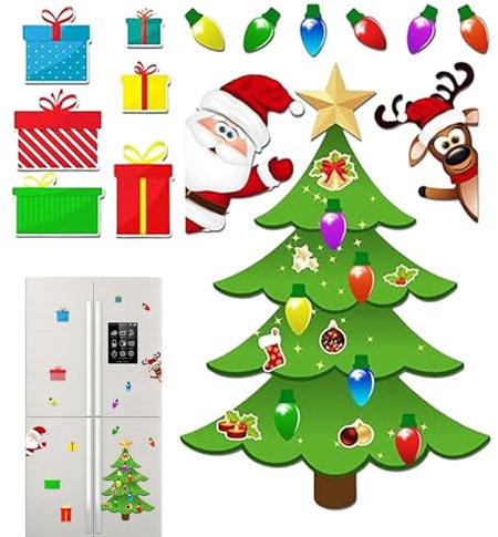 Decoraciones de Navidad, imanes de con música, decoraciones de puerta de Navidad, bonitas calcomanías magnéticas para árbol de Navidad, árbol de Navidad magnético para refrigerador