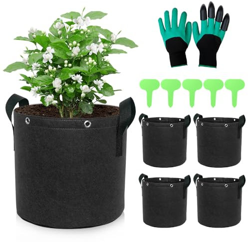 mizikuu 5 Pièces Pots pour Plante en Tissu, 25 L Sac de Plantation Carotte Sac de Plantation Non Tissé Épaissi Sac Pomme de Terre avec Poignées Jardinière en Tissu pour Plantes, Fleurs, Fraises