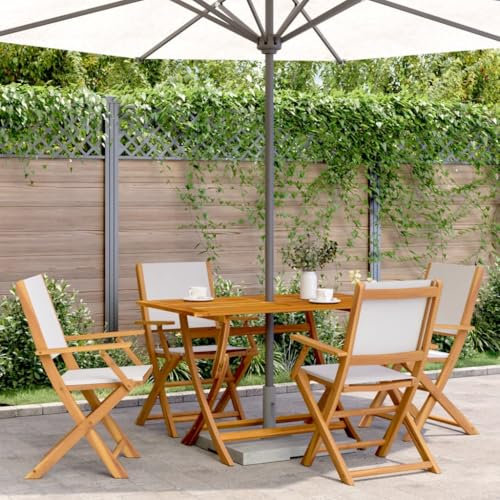 Xichuzi 5-TLG. Garten-Essgruppe Stoff und Massivholz Cremeweiß, Esstisch Mit Stühlen Set, Gartenmöbel Sitzgruppe, Balkon Möbel, Gartenlounge Set, Terrassenmöbel, Balkonmöbel Set - 3281700