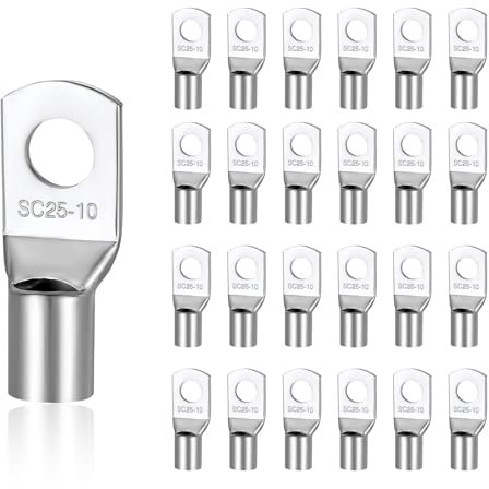25 Pcs Cable Lug Terminals Connectors, SC25-10 Ring Terminals Connectors Battery Cable Ends Lugs Bolt Hole Crimp Terminals Connector for Boat Car Electric Auto