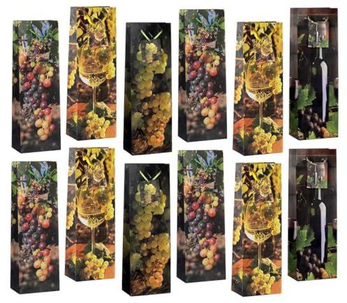 Laro Premium Weinflaschentüten Geschenkverpackung Blumen 10-100 Stk, Anzahl:96, Muster Tüten:Flaschentüten Trauben Weinglas