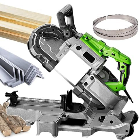pealiritansemen Seghe A Nastro da Banco da 1100 W,Seghe A Nastro per La Lavorazione del Legno,Sega A Nastro Portatile per Metallo,Angolo di Taglio 0-45°,Regolazione A 6 velocità,con 6 Lame per Sega