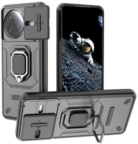 YUECXIN Funda para Xiaomi Poco F7 Pro, 360° Cuerpo Completo Grado Militar Armadura Protectora Carcasa, Antigolpes Estuche con Cubierta para Cámara y Soporte, Negro