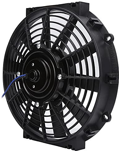 10in Slim Cooling Fan Radiator 24V 80W 2100RPM 10 Straight Blades Universal, Reversible Motor, Pull + Push Air, Compact Design with Mounting Brackets for Car, ABS + Iron