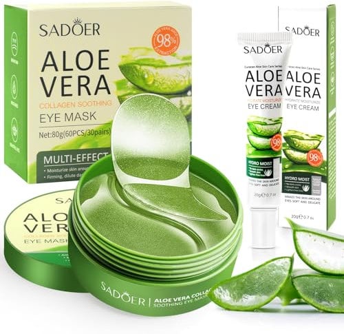 60 Pads Augenpads mit Augencreme, Aloe Vera Augenmaske, Augenringe Entfernen, Tränensäcke, Puffiness, Mindern Falten, Feuchtigkeit Spendende Augenmaske