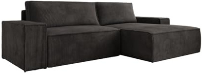 Luxusbetten24 Designer Sofa Corino in Cord mit Stauraum und Schlaffunktion | Bezug: Cord | Farbe: Schwarz | Stellvariante: Rechts
