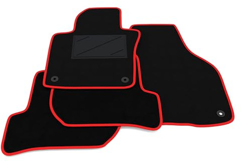 Auto-Fußmatten-Set kompatibel mit Volkswagen Golf 5-3-5 Türer 2003-2009 (Runde Clips) | Maßgeschneiderte Teppichmatten, maßgeschneiderte Autoteppiche, roter Rand