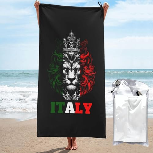 KWQDOZF Serviette de Plage Lion Italie Drapeau Italien pour Hommes et Femmes Super absorbante Légère Piscine Yoga Doux Portable Imprimés élégants