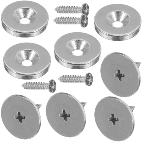 HOMOCONO Magnetic Cupboard Door Latch Ultra Thin Magnetic Cabinet Closures Strong Magnet Large Head Screws Space-Saving Round Door Catch 4 Sets