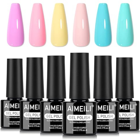 AIMEILI Gel Nail Polish Set 6pcs, Cruelty Free, Vegan, Soak Off UV LED Gel Polish Nail Art Manicure Salon DIY at Home for Women - Kit 89