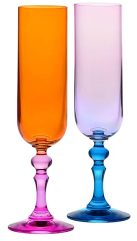 Krosno – Farbige Sekt- und Prosecco-Gläser – 2 x 220 ml – Kollektion Bubble – Orange-Rosa – Bleifreikristall – Handbemalt