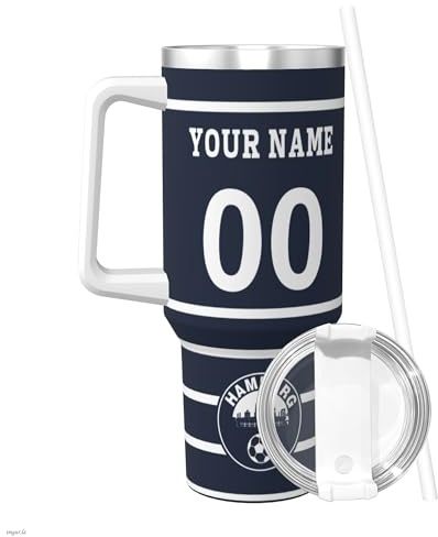 Generisch HSV Personalisiert Thermobecher mit Namen & Nummer,HSV Edelstahl Trinkflasche 1.2L(40 OZ) mit Strohhalm und Henkel - Thermosflasche BPA Frei - Geschenke Für Fußballfans!