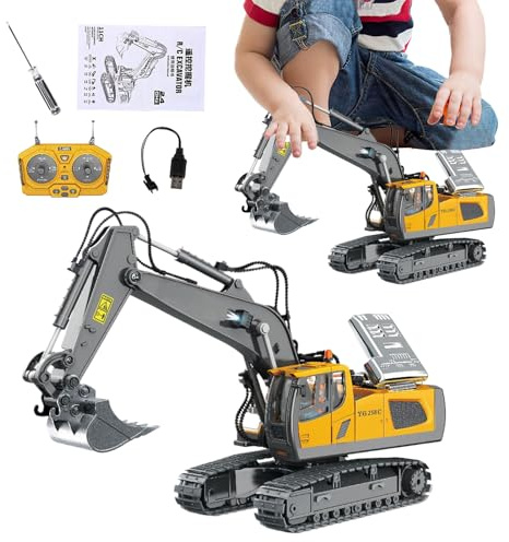 Rc Dig Digger – Camion pelle alimenté par batterie, mini pelle, chargeuse sur chenilles, ensemble de camion de travail audio clignotant, kit de jeu de levage de pele à sable | Kit de mini chargeur su