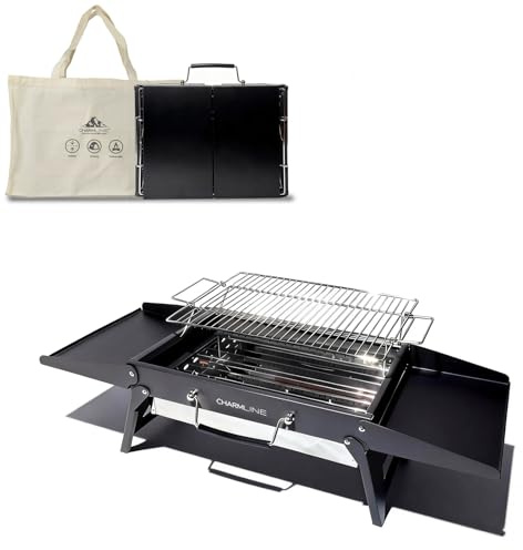 Charmline 39 x 27 cm Foldable Portable Charcoal BBQ Grill, Camping BBQ Grill for 2–4 People, Ideal for Camping, Garden, Beach, Picnic & Tabletop Use, Black