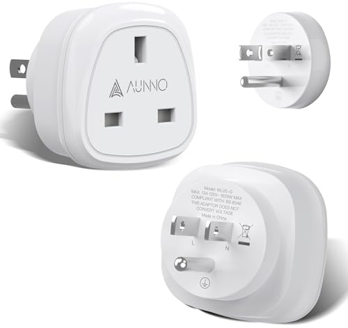 AUNNO UK to US Plug Adaptor, Pack of 2 UK 3 Pin to US Plug Converter, Travel Adapter for US Canada Mexico Thailand and More etc (Type B)