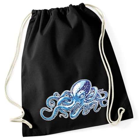 Huuraa Turnbeutel Kraken Fabelwesen Geschenk | Sportbeutel 12 Liter Black Baumwolle Schwarzer Rucksack Geschenkidee Unisex Beutel mit Kordelzug Baumwollbeutel