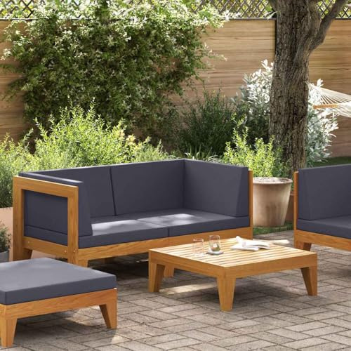 Kaloriko 2-TLG Garten-Lounge-Set Akazienholz massiv mit Polster dunkelgrau, Sitzgruppe wetterfest modul anbau Element für Terrasse Balkon Garten gemütlich komfortabel