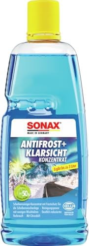 SONAX AntiFrost+ClearView Concentrate (1 Liter) makes up to 3 liters of winter windshield washer fluid, ready to mix immediately, streak-free, anti-lime effect | Item No. 03323000