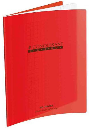 CONQUÉRANT SEPT Lot de 5 Cahiers 24 x 32 96 pages grands carreaux couverture polypro rouge