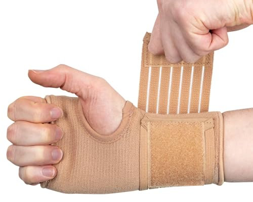Actesso Elastische Handgelenkbandage – Handgelenk Bandagen für Verstauchungen, RSI, Sehnenscheidenentzündung oder Sport – Für Linke oder Rechte Hand (Mittelgroß Beige)