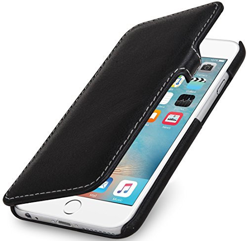 StilGut Book Type Case mit Clip, Hülle Leder-Tasche kompatibel mit iPhone 6s Plus. Seitlich klappbares Flip-Case aus Echtleder, Schwarz Nappa