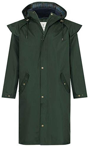 LightHouse Men's Stockman Waterproof Raincoat - Long Lined Windproof Outdoor Coat with Detachable Hood - Duffel - L