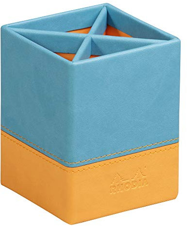 Rhodia 318817C Stifteköcher (8 x 8 x 11 cm, Kunstleder, elegant und praktisch, ideal für Ihr Büro) 1 Stück, türkis