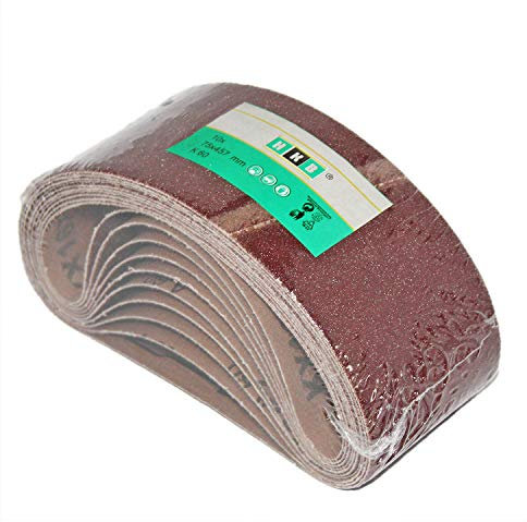 10 Stück HKB ® Gewebe-Schleifbänder, 75x457mm, K 60 für Bandschleifgeräte, hochwertige Profi-Qualität für verschiedene Oberflächen, Hersteller HKB, Artikel-Nr. 950726