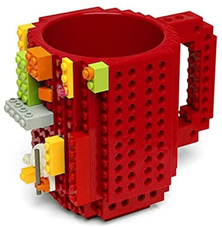 Gifts UK® DIY Creative Puzzle Building Brick Mug Build On Blocks Coffee Tea Cup Gift *UK Stock* (Red)