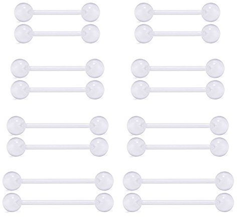 Briana Williams 16 STÜCKE 14G Klar Acryl Bioflex Nippel Zunge Stab Barbell Ringe Piercing Retainer Körperschmuck
