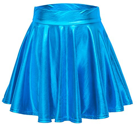 EXCHIC Donna Lucido Metallico Liquido Mini Gonna Moda Festa Cosplay Elastico Svasata Gonna(S, Lago Blu)