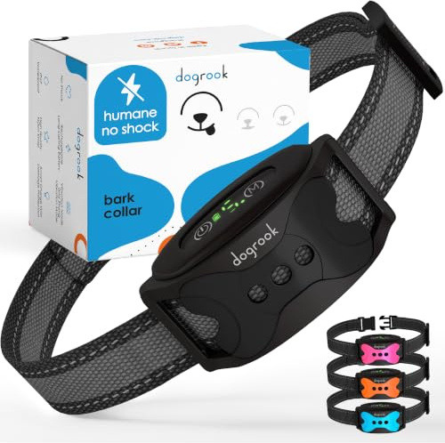 Dogrook Humane No Shock Rechargable Beep & Vibration Bark Collar for Dogs | Rechargeable anti-bark collar uses beep and vibration without shock for small, medium, and large dogs from 12 to 110 lbs
