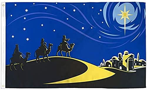 AZ FLAG - Drapeau Bethlehem avec rois mages - 150x90 cm - Drapeau De Jesus 100% Polyester Avec Oeillets Métalliques Intégrés - Pavillon 110 g